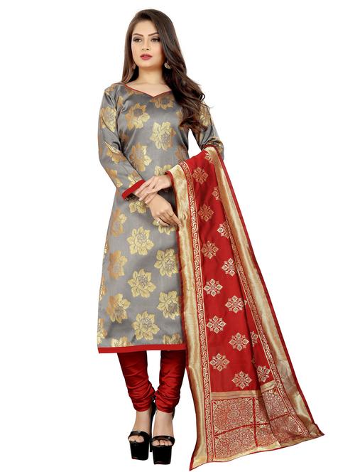 zari work unstitched suit set - 20240762 - Very Small Image - 1