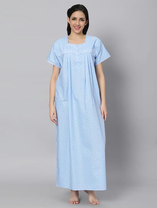 light blue printed short sleeves nighty with pocket - 20243053 - Very Small Image - 1