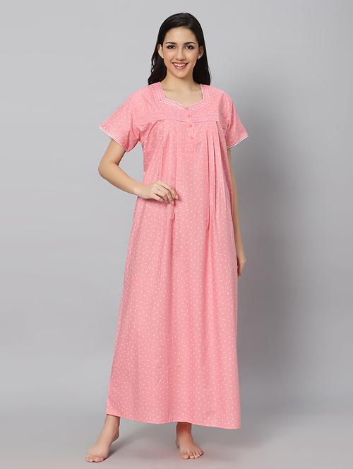 pink printed short sleeves nighty with pocket - 20243055 - Very Small Image - 1