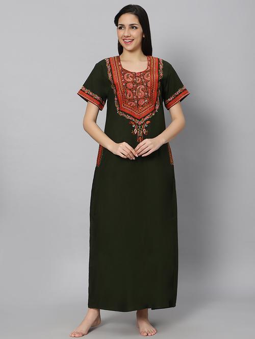 olive solid with work short sleeves nighty - 20243091 - Very Small Image - 1