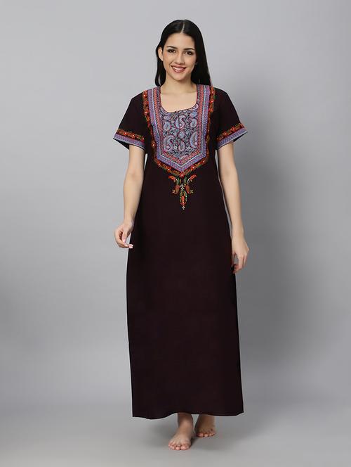 burgundy solid with work short sleeves nighty - 20243093 - Very Small Image - 1