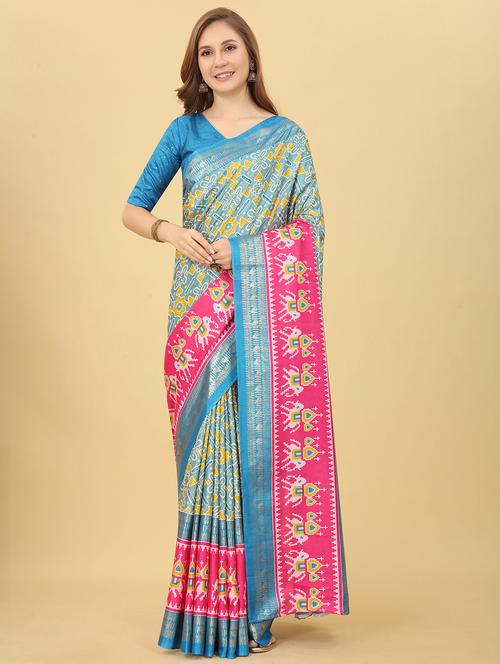light blue silk patola saree with blouse - 20243163 - Very Small Image - 1