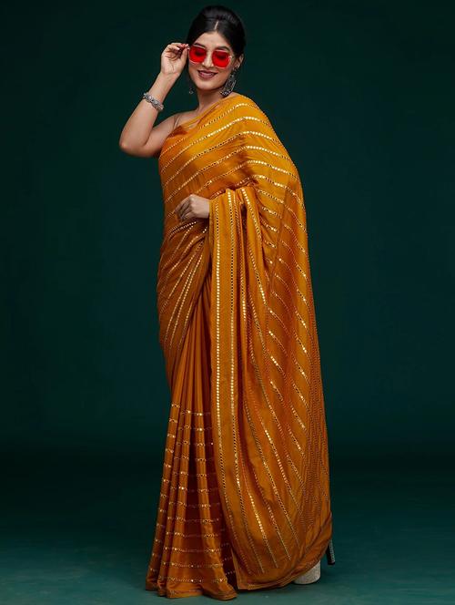 tan colored embellished saree - 20243279 - Very Small Image - 1