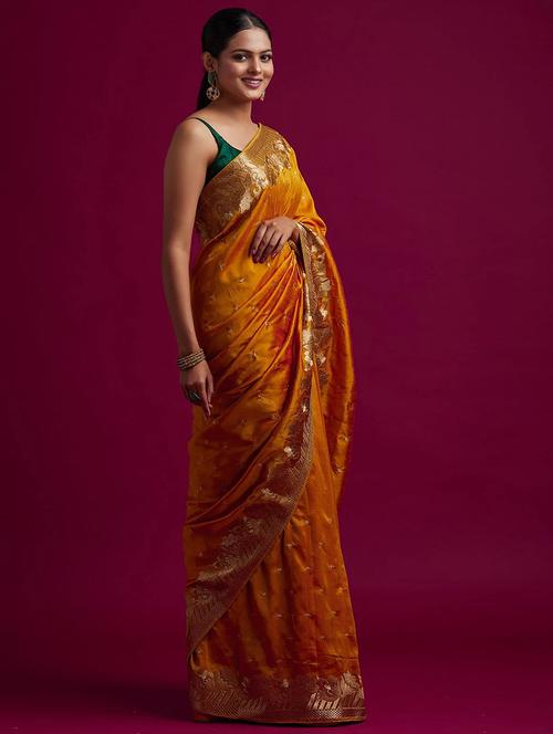 orange colored embroidered saree with blouse - 20243280 - Very Small Image - 1