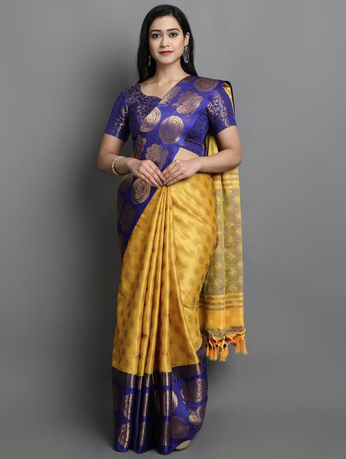 zari work yellow dharmavaram saree - 20243291 - Very Small Image - 1