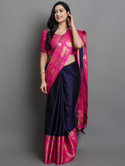 zari bordered dharmavaram saree with blouse - 20243294 - Very Small Image - 1