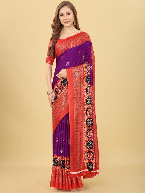 multi colored printed saree with blouse - 20243372 - Very Small Image - 1