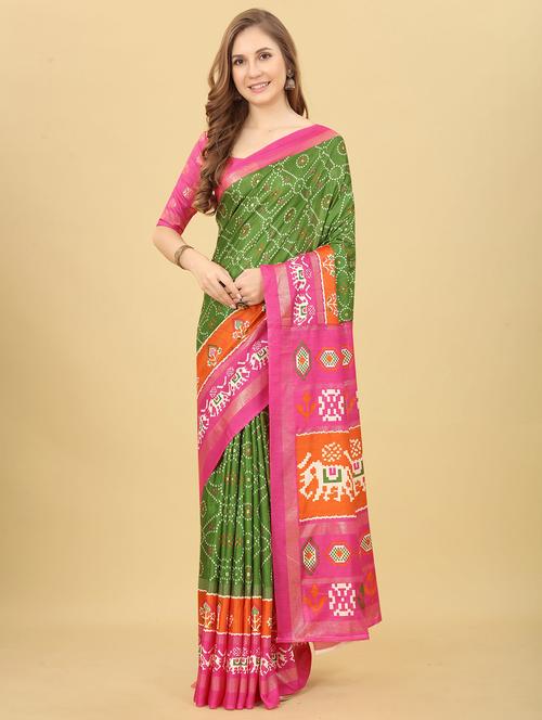 bandhani printed saree with blouse - 20243380 - Very Small Image - 1