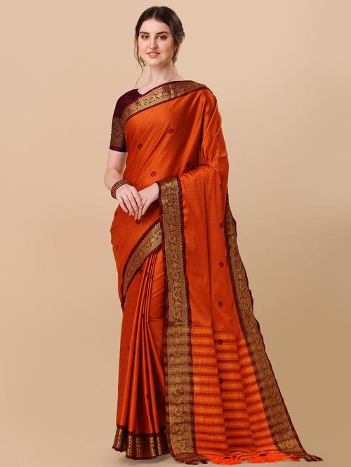 oxy fire colored bordered saree - 20243394 - Very Small Image - 1