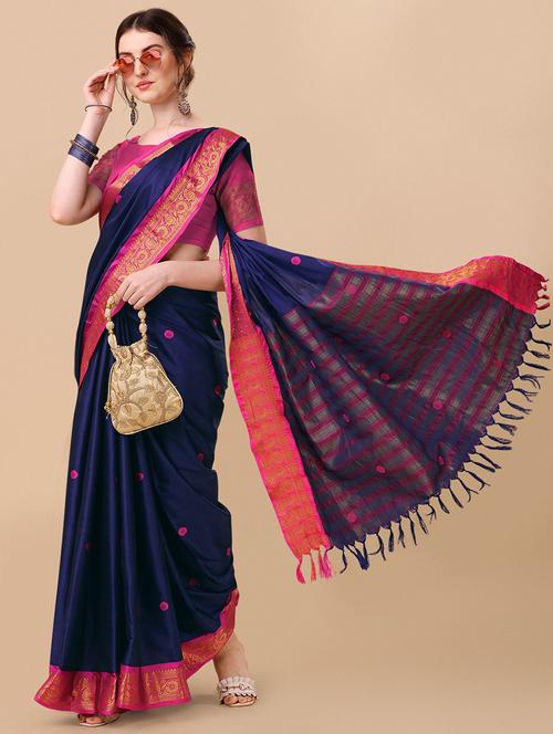 navy blue colored bordered saree with blouse - 20243399 - Very Small Image - 1