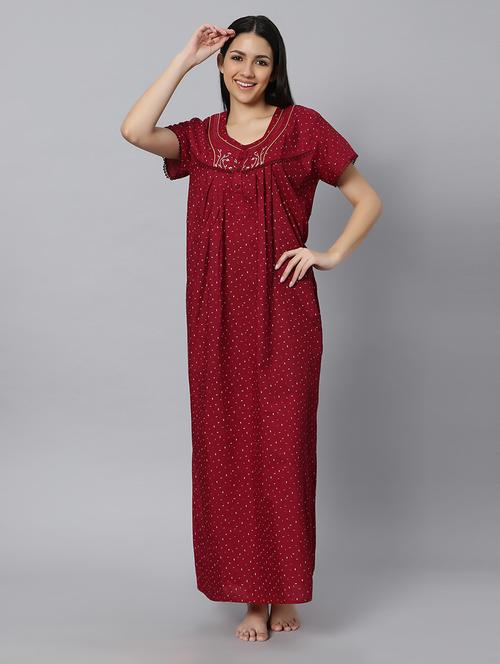 red printed short sleeves nighty with pocket - 20243423 - Very Small Image - 1