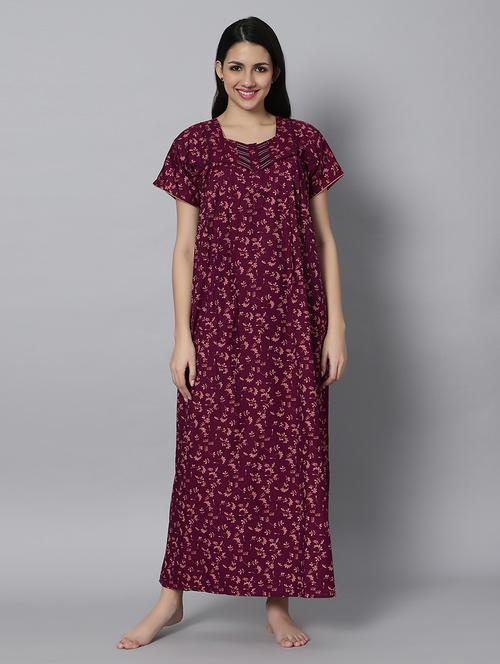 maroon floral print nighty - 20243428 - Very Small Image - 1