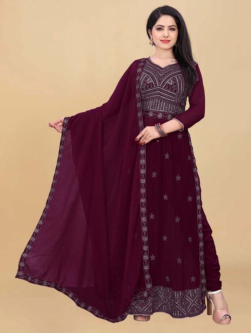 purple georgette semistitched suit - 20244967 - Very Small Image - 1