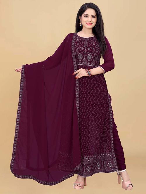 purple georgette semistitched suit - 20244969 - Very Small Image - 1