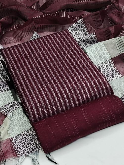 maroon self design unstitched suit set - 20244997 - Very Small Image - 1