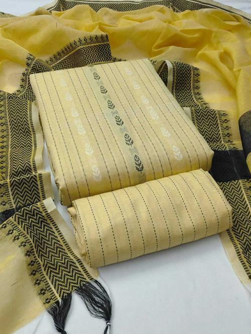 yellow self design unstitched suit set - 20245012 - Very Small Image - 1