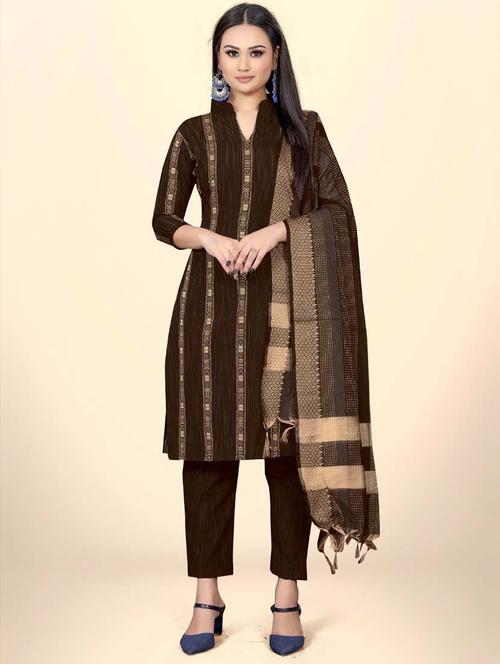 brown self design unstitched suit set - 20245014 - Very Small Image - 1