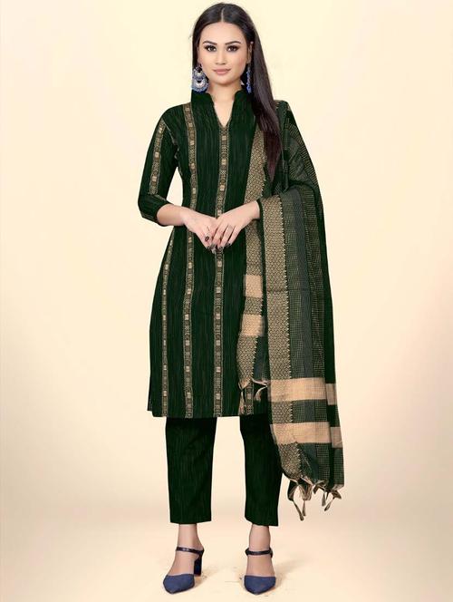 green self design unstitched suit set - 20245015 - Very Small Image - 1