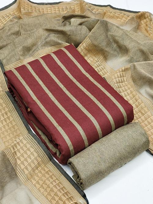 maroon striped unstitched suit set - 20245018 - Very Small Image - 1