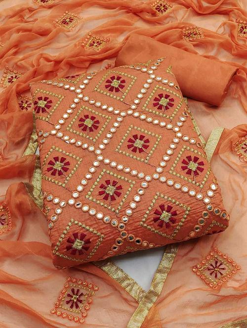 orange solid with work unstitched suit set - 20245028 - Very Small Image - 1