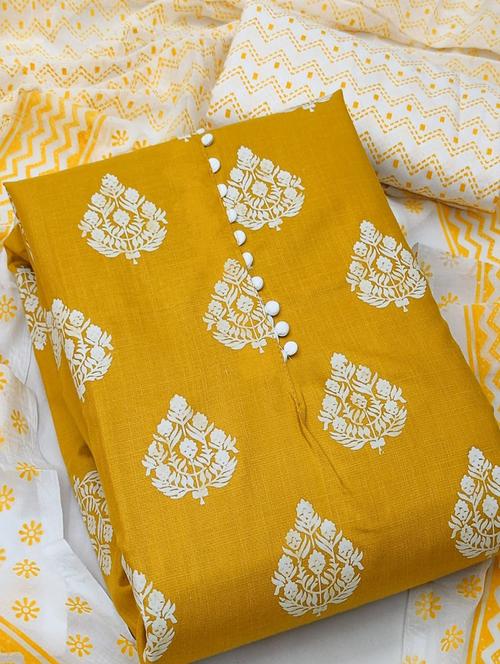 yellow printed unstitched suit set - 20245030 - Very Small Image - 1