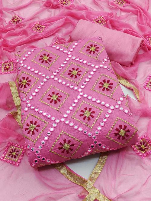 pink solid with work unstitched suit set - 20245064 - Very Small Image - 1