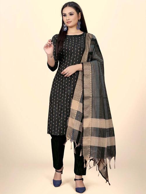 black self design unstitched suit set - 20245071 - Very Small Image - 1