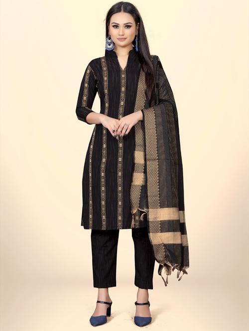 black self design unstitched suit set - 20245073 - Very Small Image - 1