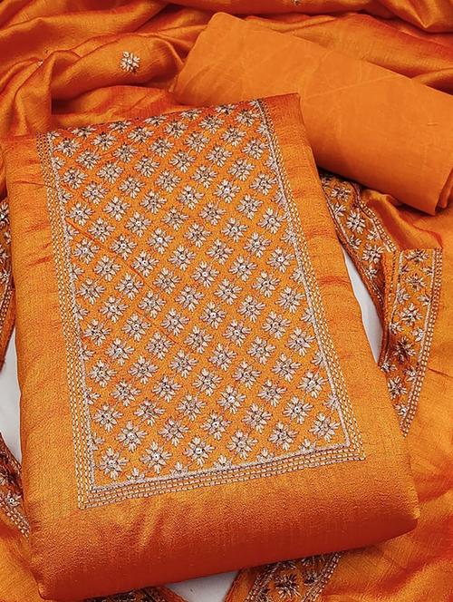 orange solid with work unstitched suit set - 20245083 - Very Small Image - 1