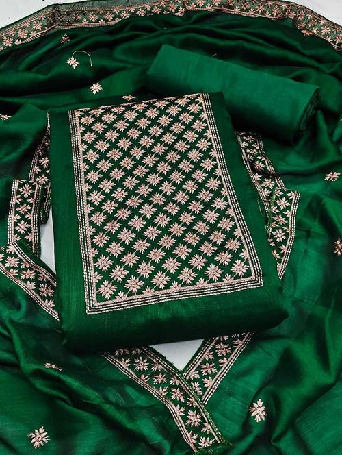 green solid with work unstitched suit set - 20245085 - Very Small Image - 1
