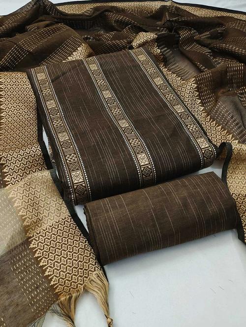 brown self design unstitched suit set - 20245113 - Very Small Image - 1
