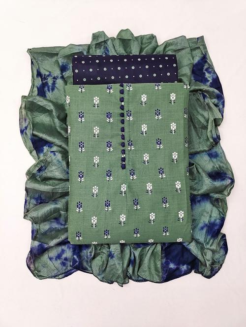 green printed unstitched suit set - 20245126 - Very Small Image - 1