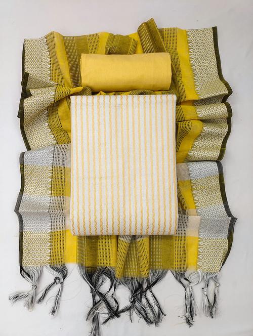 yellow striped unstitched suit set - 20245141 - Very Small Image - 1