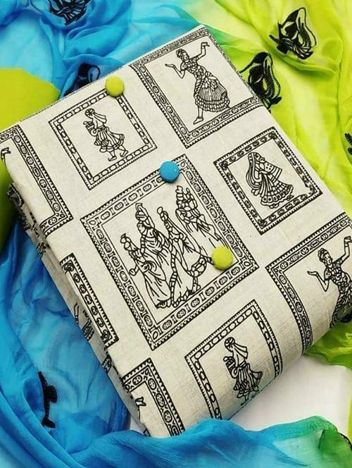 off white printed unstitched suit set - 20245170 - Very Small Image - 1