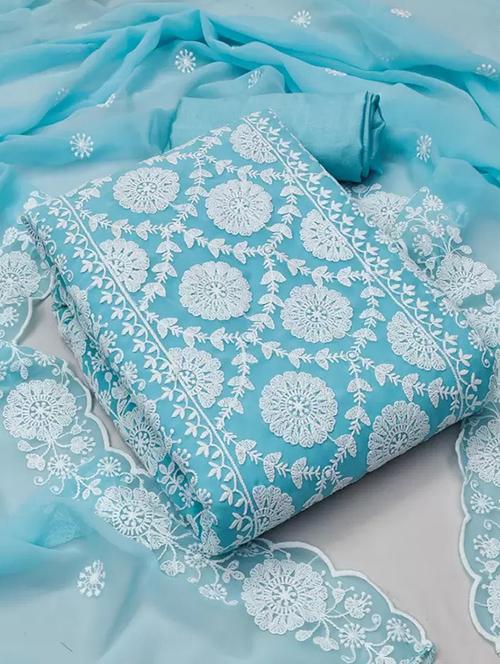 sky blue solid with work unstitched suit set - 20245176 - Very Small Image - 1