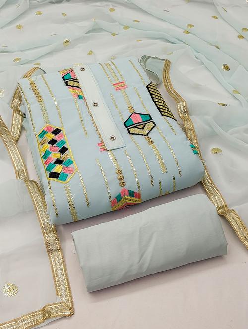 purist blue solid with work unstitched suit set - 20245183 - Very Small Image - 1