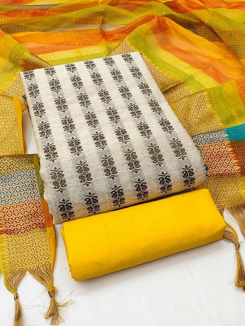 off wite self design unstitched suit set - 20245190 - Very Small Image - 1