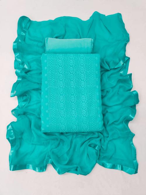 sky blue solid with work unstitched suit set - 20245204 - Very Small Image - 1