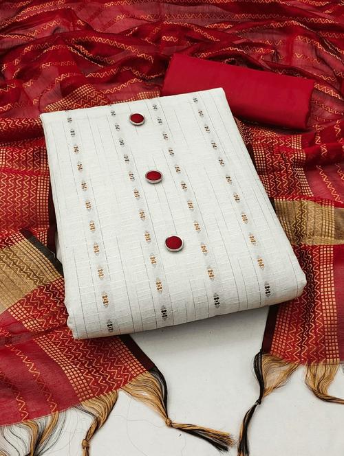 white self design unstitched suit set - 20245207 - Very Small Image - 1