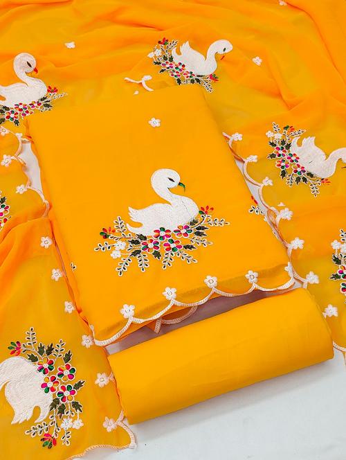 orange solid with work unstitched suit set - 20245239 - Very Small Image - 1