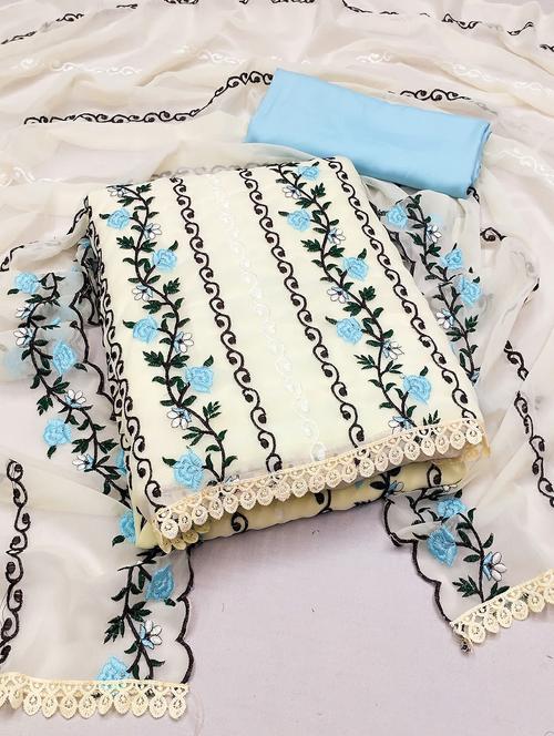 off white solid with work unstitched suit set - 20245256 - Very Small Image - 1