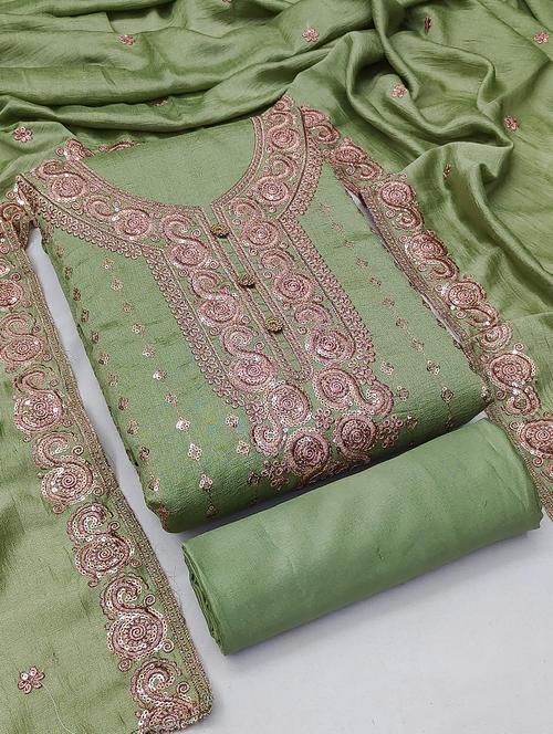 sea green colored unstiched dress - 20245278 - Very Small Image - 1