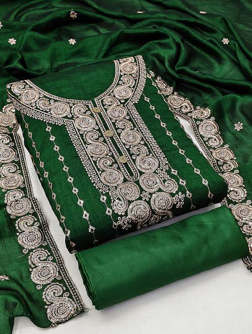 bottle green colored unstiched dress - 20245279 - Very Small Image - 1