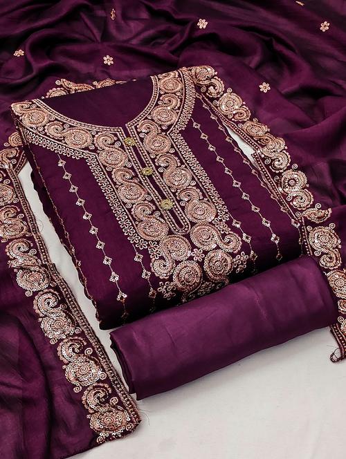 embroidered unstitched salwar suit set - 20245280 - Very Small Image - 1
