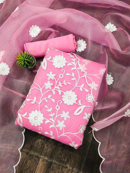 pink solid with work unstitched suit set - 20245301 - Very Small Image - 1