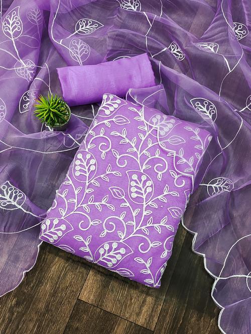 lavender solid with work unstitched suit set - 20245314 - Very Small Image - 1