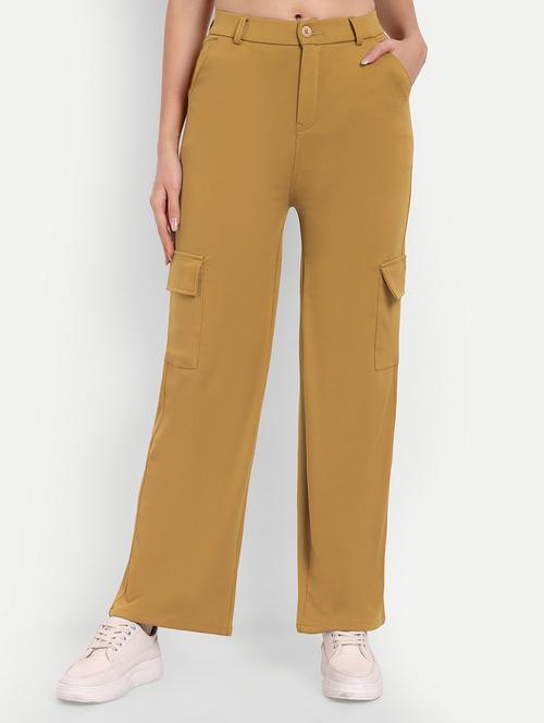 yellow solids high rise cargos trousers - 20246189 - Very Small Image - 1