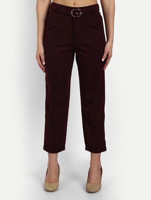 brown solids pleated trousers - 20246462 - Very Small Image - 1