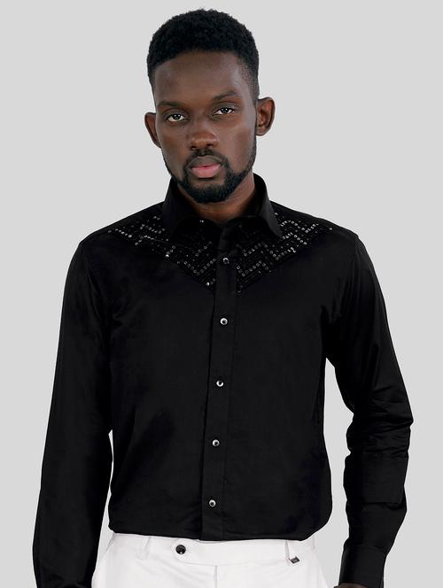 embroidered black cotton casual shirt - 20246871 - Very Small Image - 1