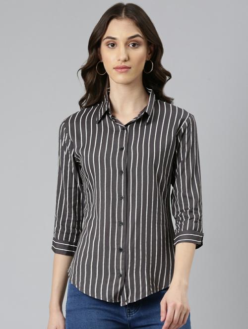grey stripes print shirt - 20249106 - Very Small Image - 1